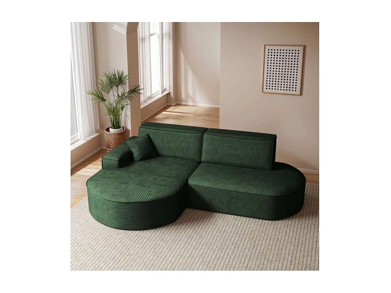 Canapé d'angle gauche convertible 4 places MARLO en velours cotelé - Vert foncé