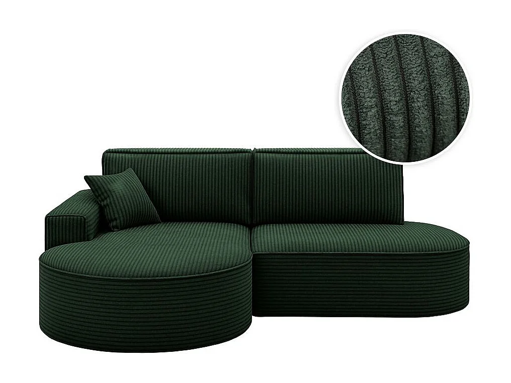 Canapé d'angle gauche convertible 4 places MARLO en velours cotelé - Vert foncé
