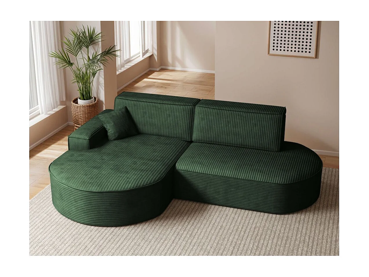 Canapé d'angle gauche convertible 4 places MARLO en velours cotelé - Vert foncé