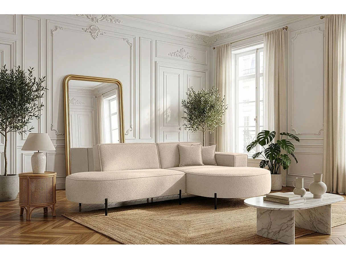 Canapé d'angle 4 places MARLON en tissu bouclette - Beige