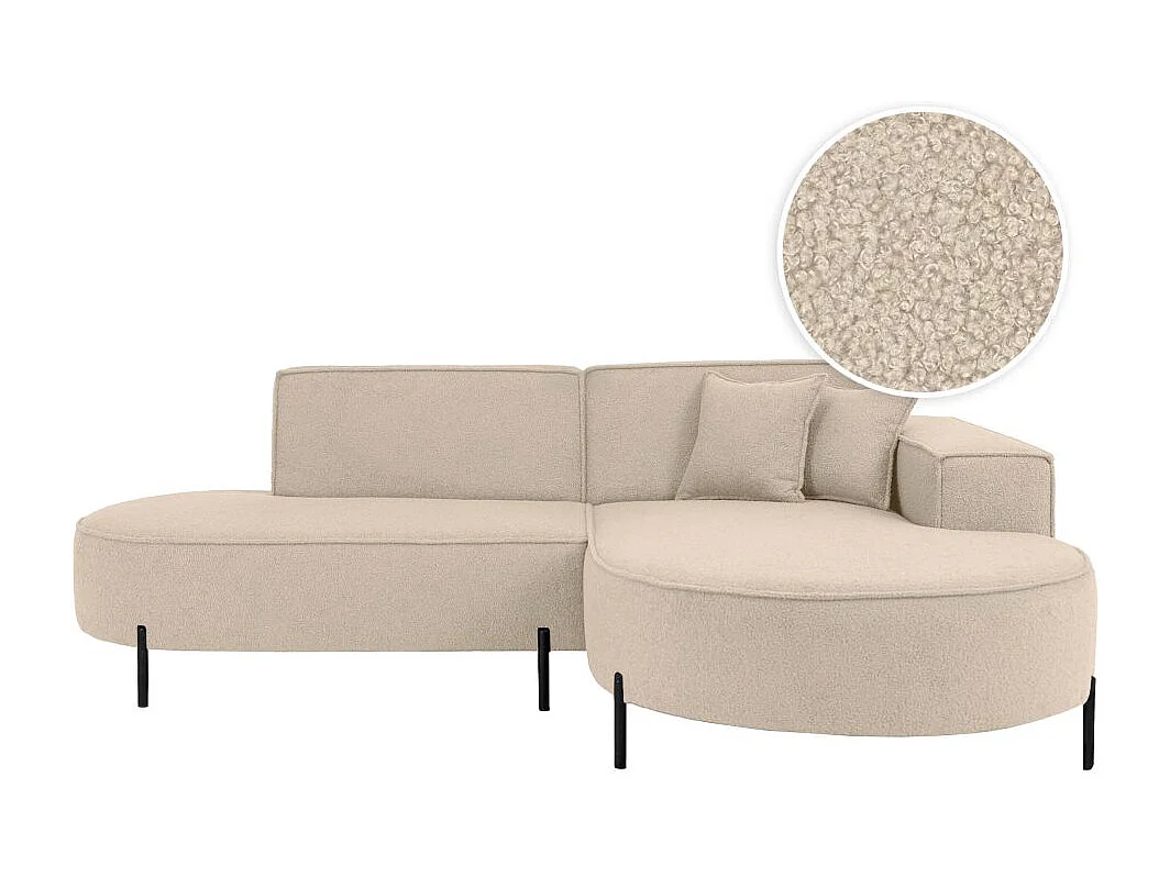 Canapé d'angle droit 4 places MARLON en tissu bouclette - Beige