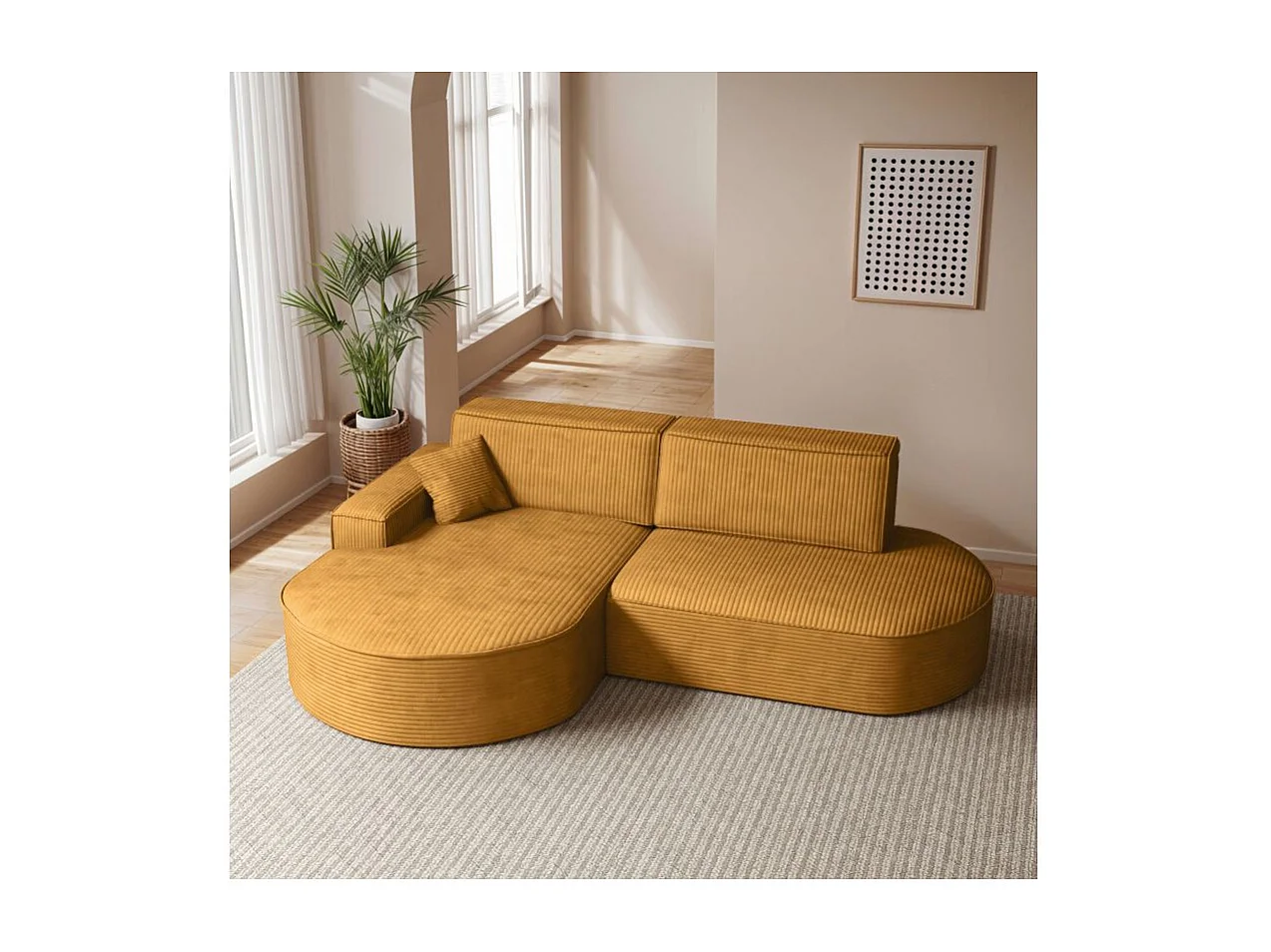Canapé d'angle gauche convertible 4 places MARLO en velours cotelé - Jaune