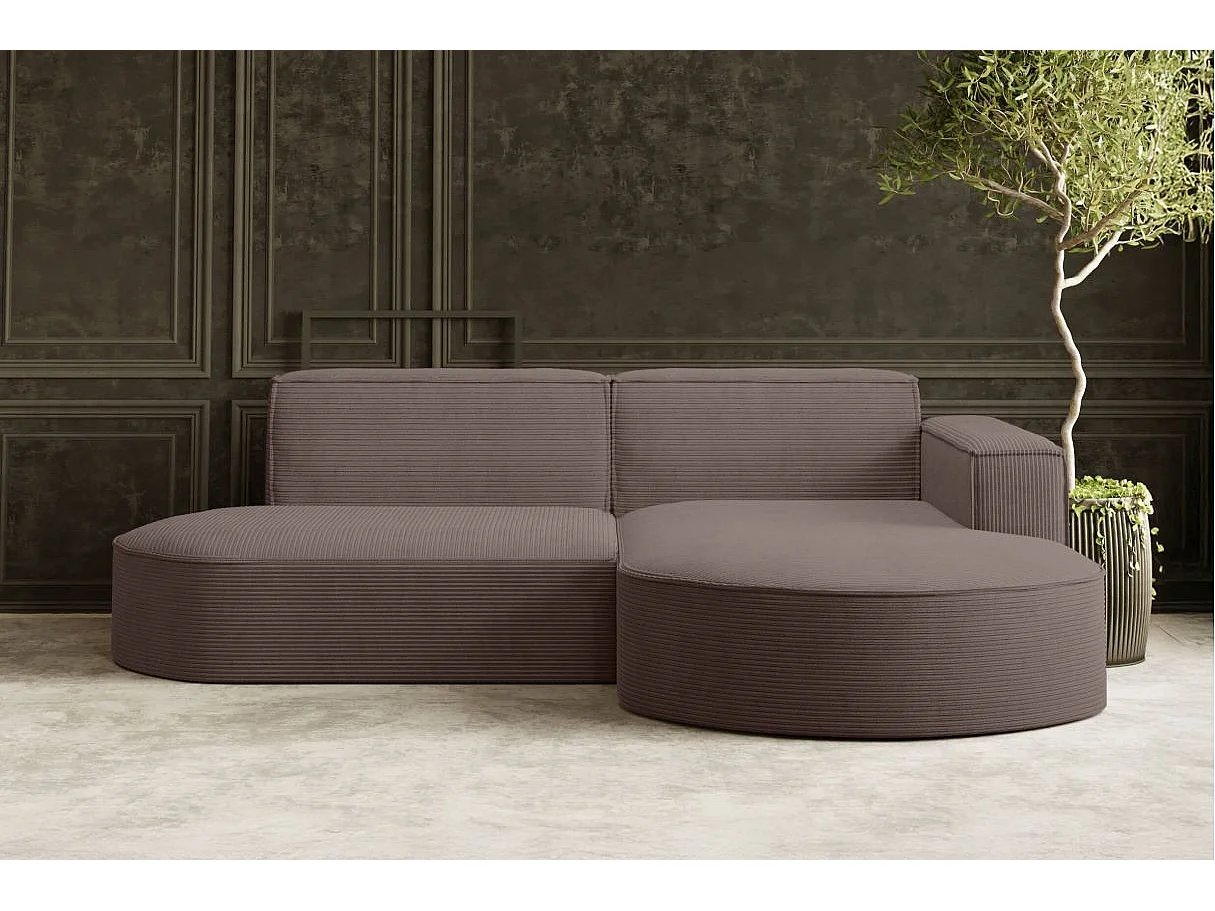 Canapé d'angle droit 4 places MARLA en velours côtelé - Marron glacé