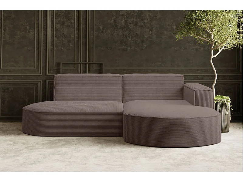 Canapé d'angle droit 4 places MARLA en velours côtelé - Marron glacé