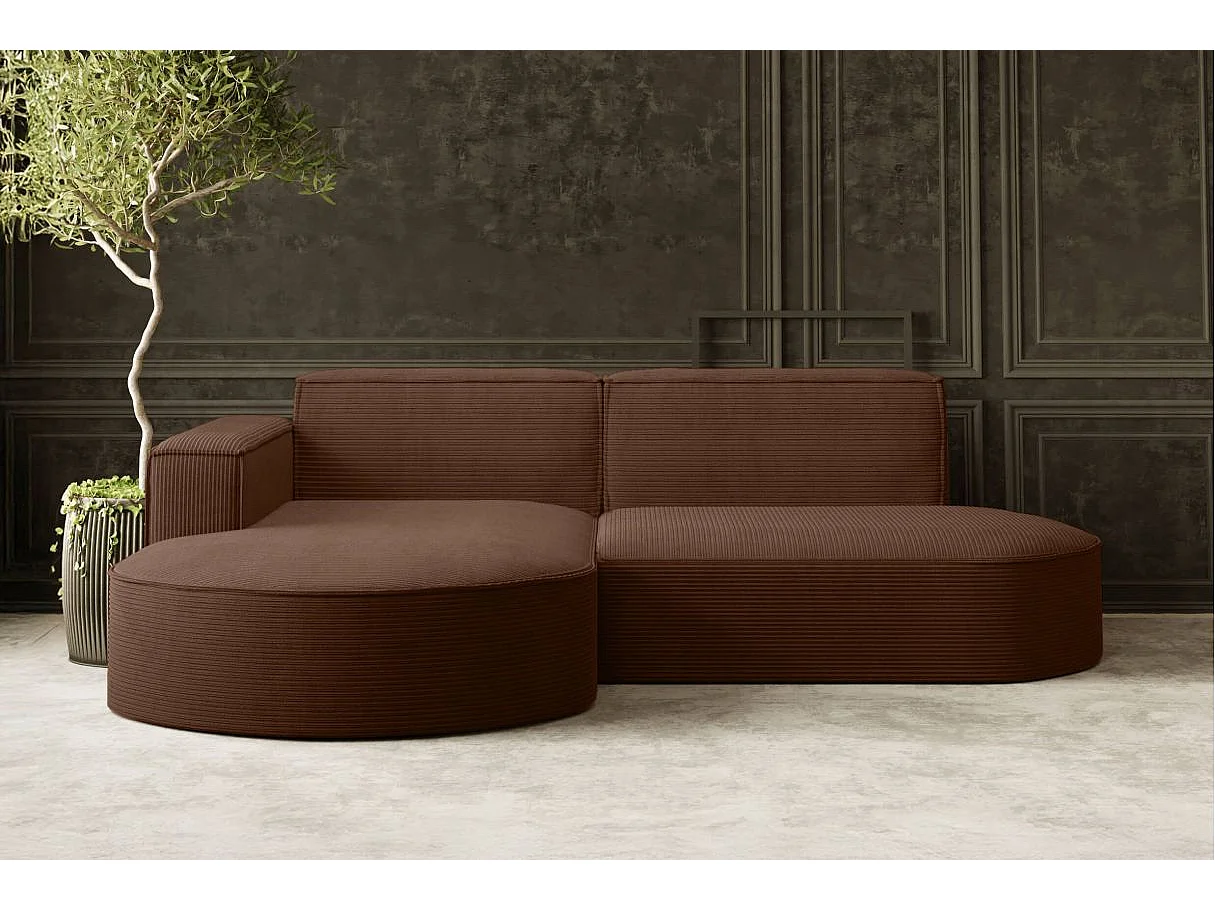 Canapé d'angle gauche 4 places MARLA en velours côtelé - Marron