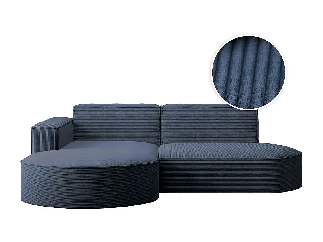 Canapé d'angle gauche 4 places MARLA en velours côtelé - Bleu foncé