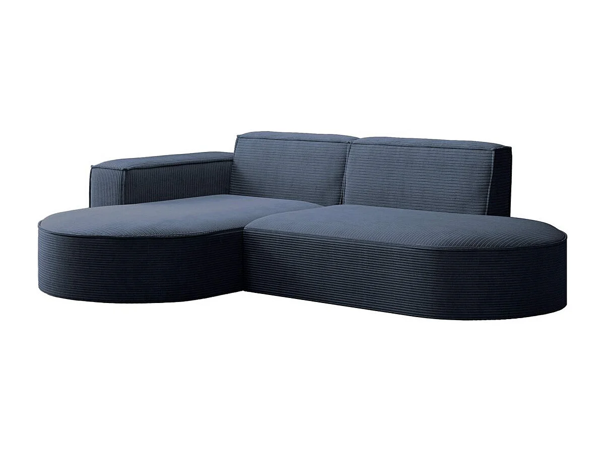 Canapé d'angle gauche 4 places MARLA en velours côtelé - Bleu foncé