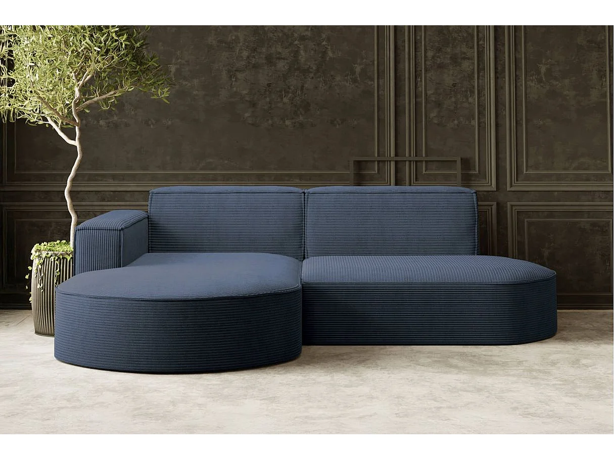 Canapé d'angle gauche 4 places MARLA en velours côtelé - Bleu foncé