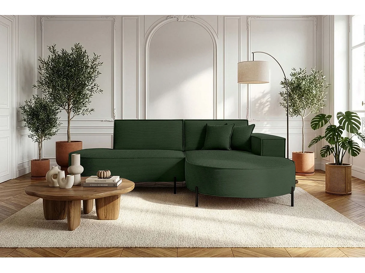 Canapé d'angle droit 4 places MARLON en velours côtelé - Vert foncé