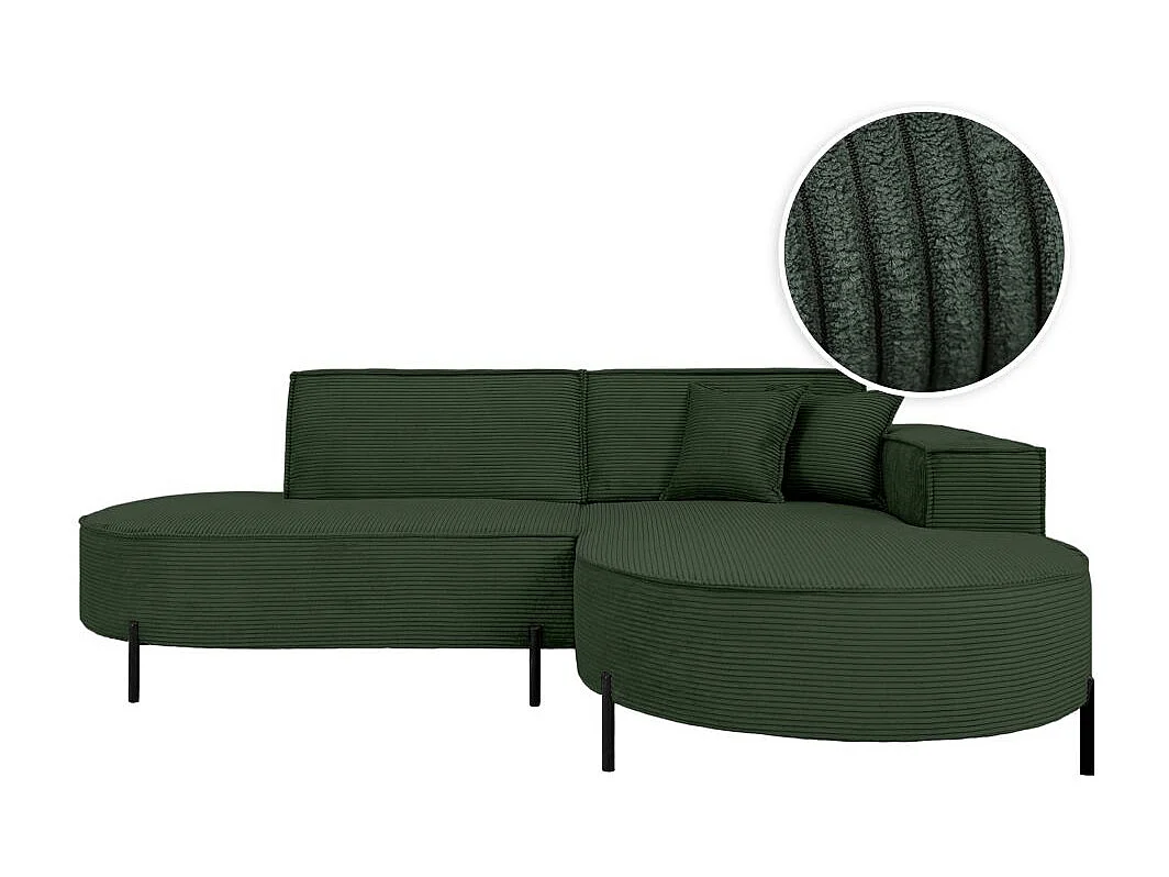 Canapé d'angle droit 4 places MARLON en velours côtelé - Vert foncé