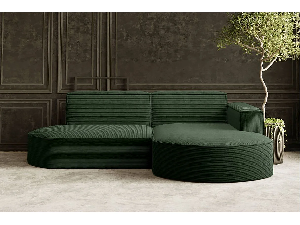 Canapé d'angle droit 4 places MARLA en velours côtelé - Vert foncé