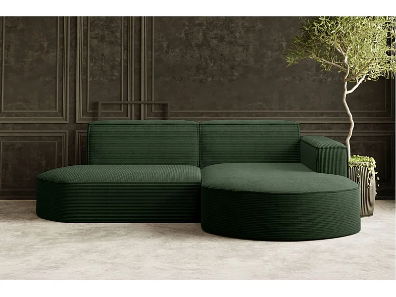Canapé d'angle droit 4 places MARLA en velours côtelé - Vert foncé