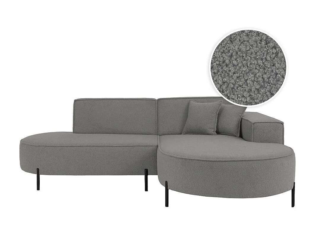 Canapé d'angle 4 places MARLON en tissu bouclette - Gris anthracite