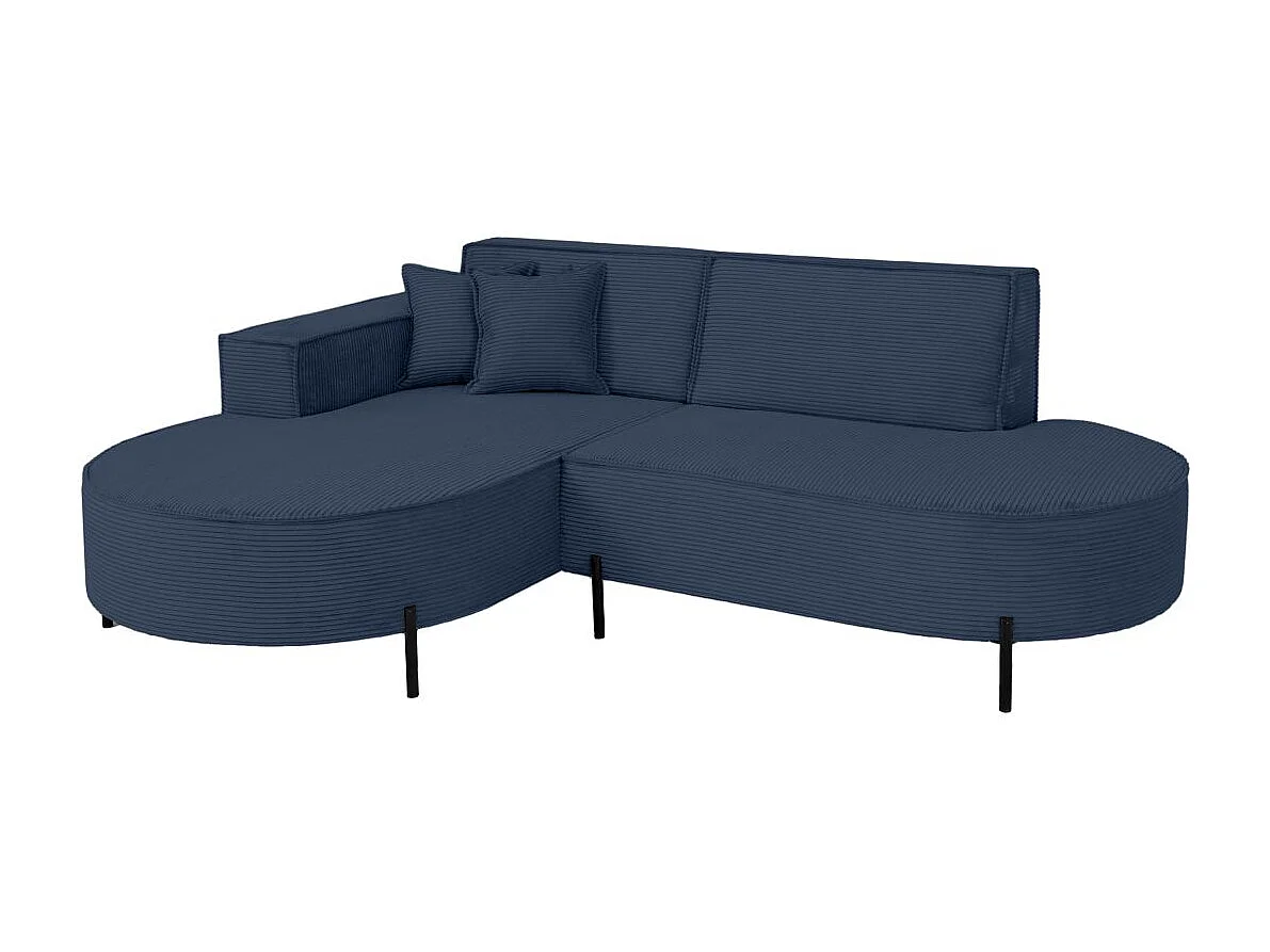 Canapé d'angle gauche 4 places MARLON en velours côtelé - Bleu foncé
