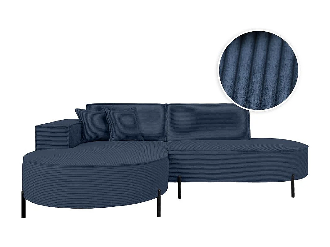 Canapé d'angle gauche 4 places MARLON en velours côtelé - Bleu foncé