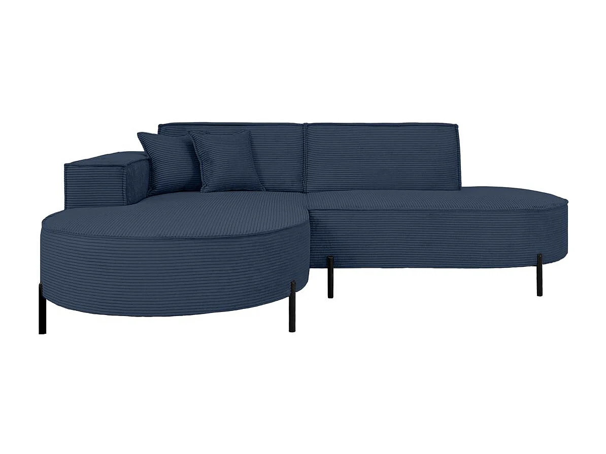 Canapé d'angle gauche 4 places MARLON en velours côtelé - Bleu foncé