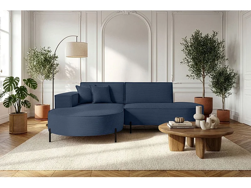 Canapé d'angle gauche 4 places MARLON en velours côtelé - Bleu foncé