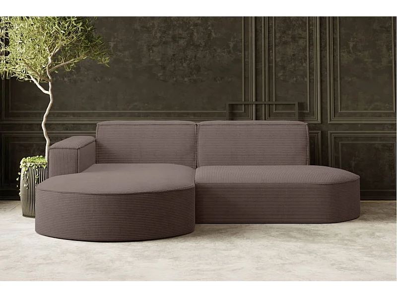 Canapé d'angle gauche 4 places MARLA en velours côtelé - Marron glacé