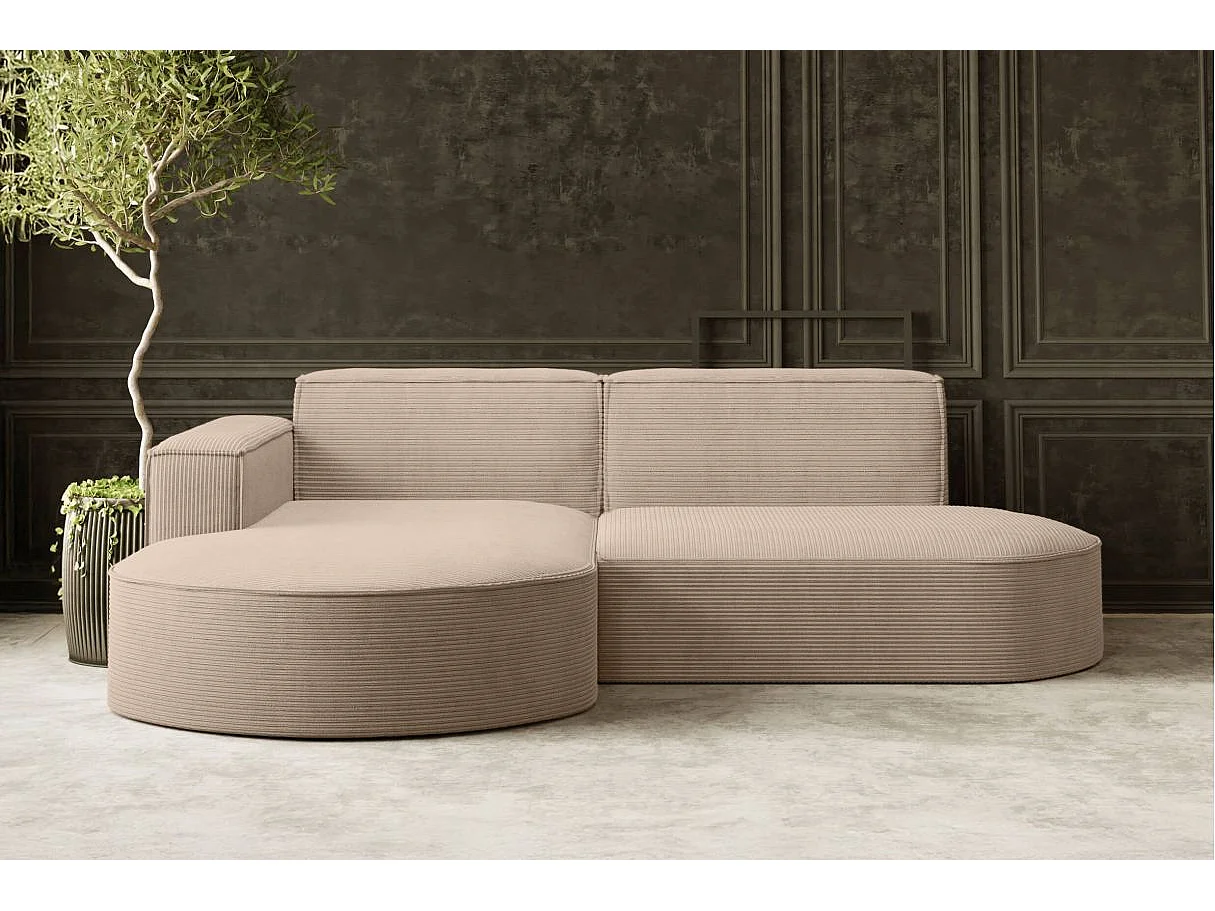 Canapé d'angle gauche 4 places MARLA en velours côtelé - Taupe