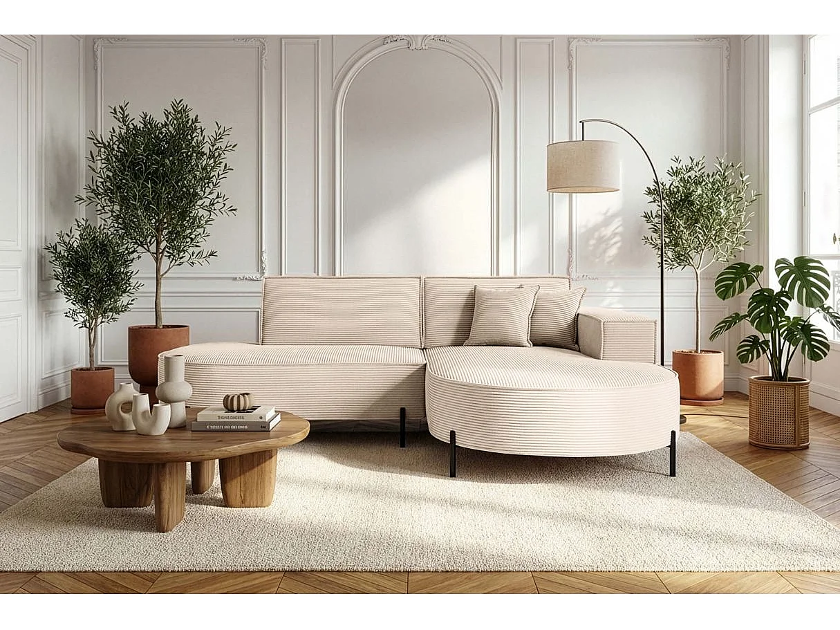 Canapé d'angle droit 4 places MARLON en velours côtelé - Beige