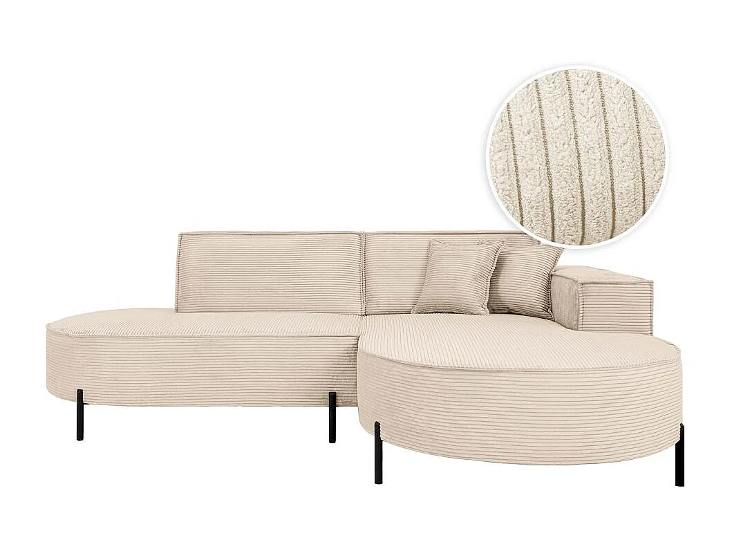 Canapé d'angle droit 4 places MARLON en velours côtelé - Beige