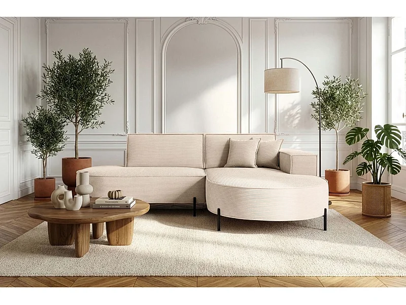 Canapé d'angle droit 4 places MARLON en velours côtelé - Beige