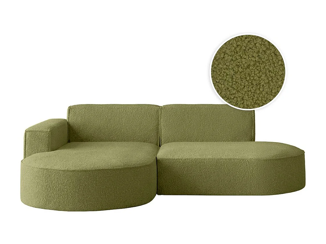 Canapé d'angle gauche 4 places MARLA en tissu bouclette - Vert kaki