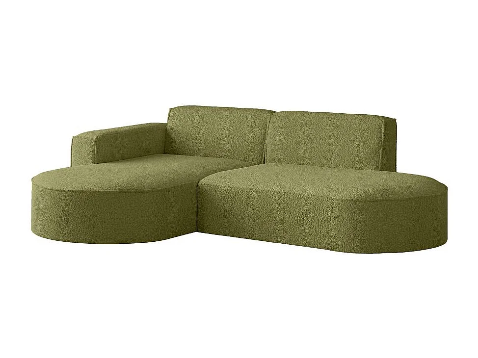 Canapé d'angle gauche 4 places MARLA en tissu bouclette - Vert kaki
