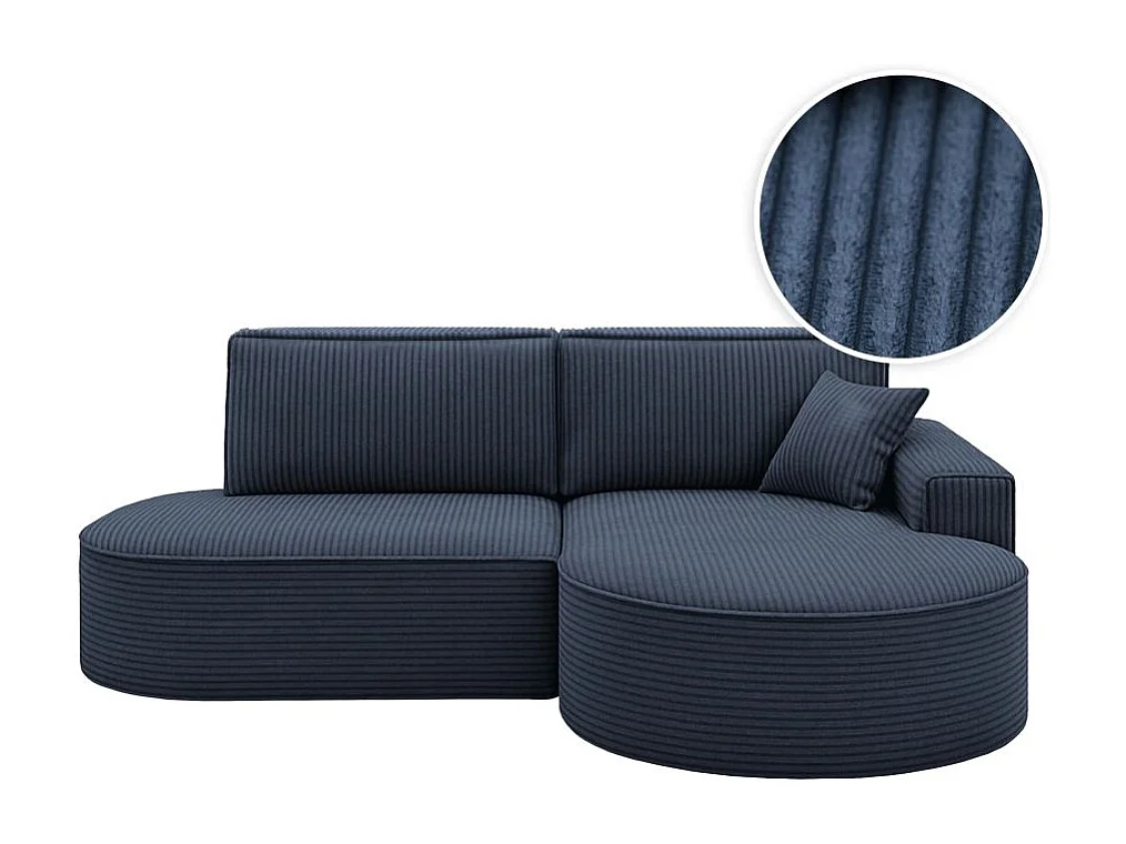 Canapé d'angle droit convertible 4 places MARLO en velours cotelé - Bleu foncé