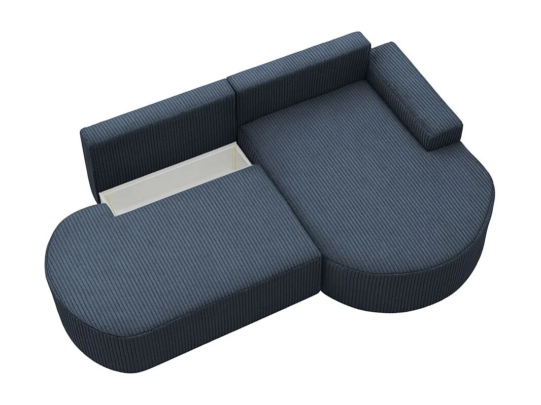 Canapé d'angle droit convertible 4 places MARLO en velours cotelé - Bleu foncé
