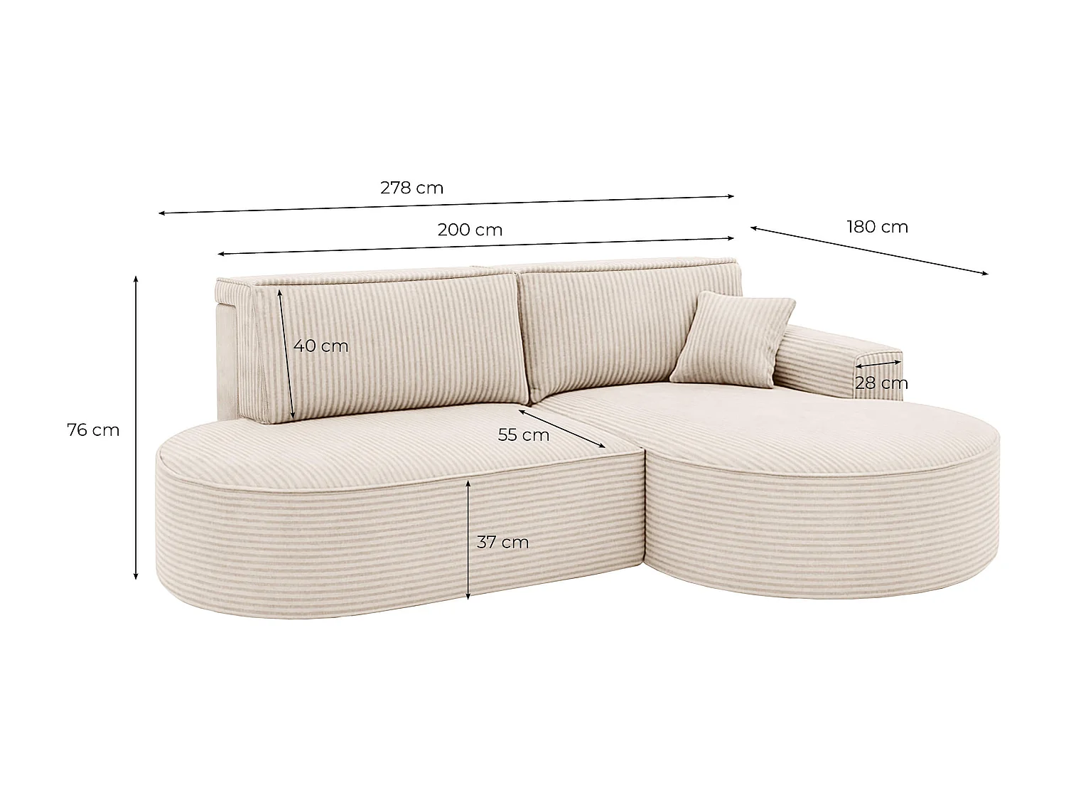 Canapé d'angle droit convertible 4 places MARLO en velours cotelé - Bleu foncé