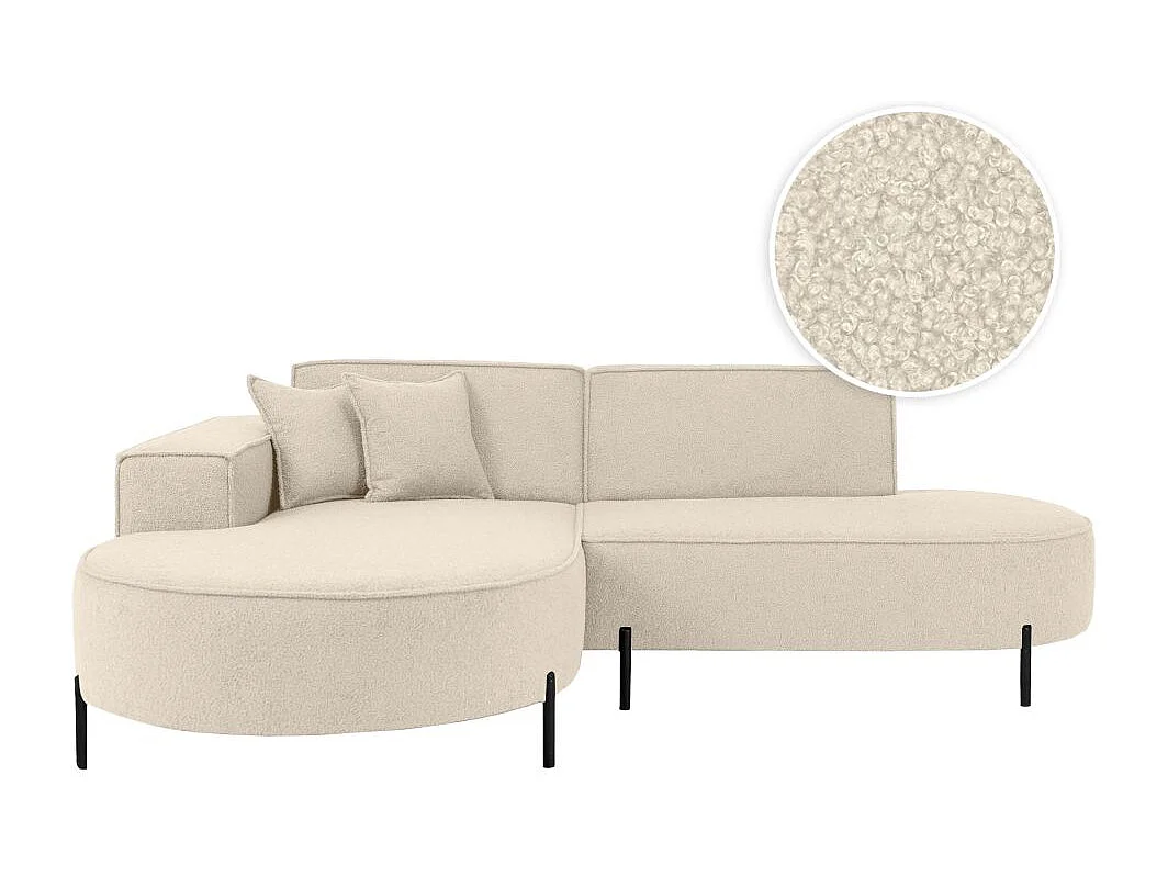 Canapé d'angle gauche 4 places MARLON en tissu bouclette - Blanc