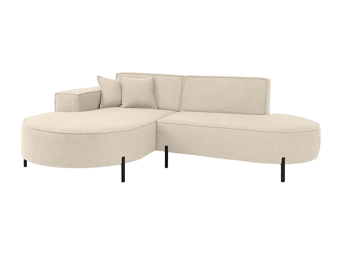 Canapé d'angle gauche 4 places MARLON en tissu bouclette - Blanc