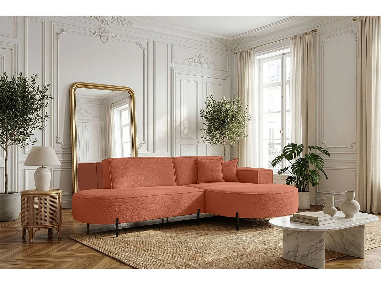 Canapé d'angle 4 places MARLON en tissu bouclette - Terracotta