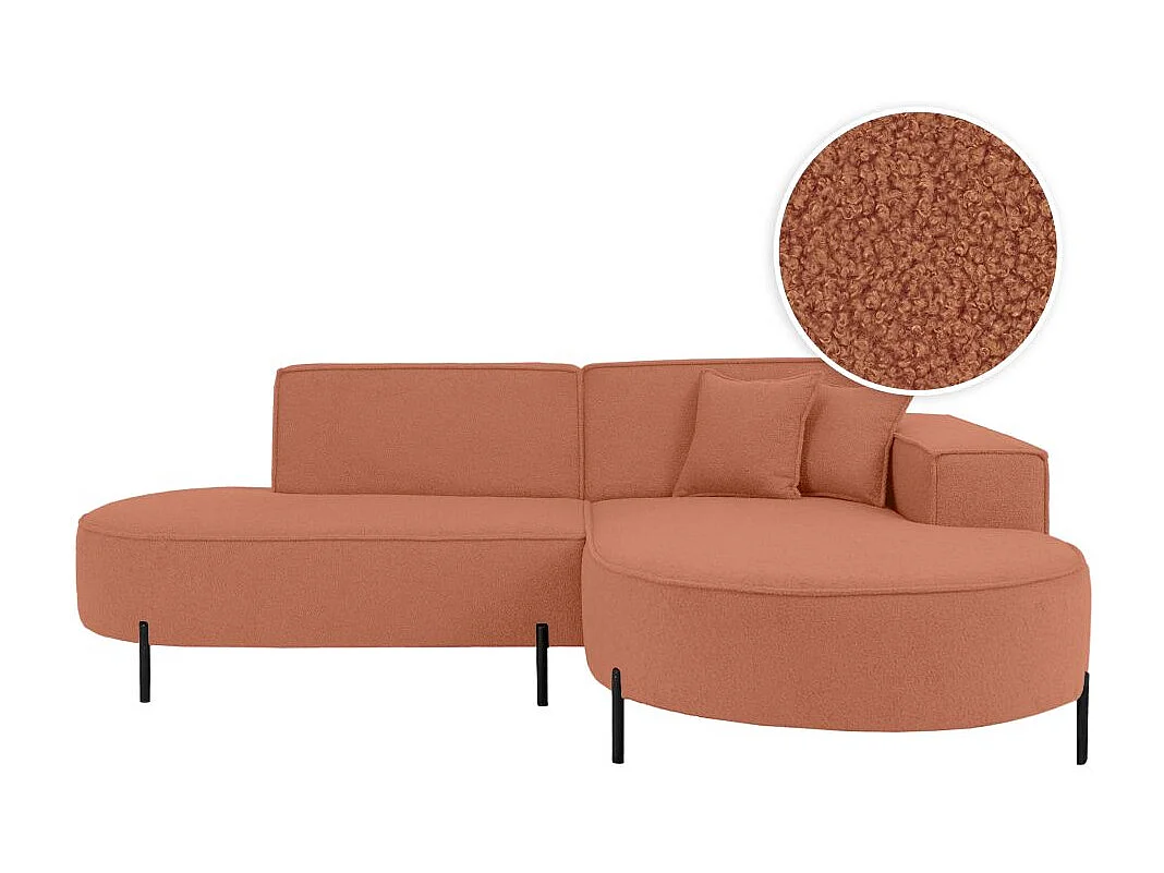 Canapé d'angle droit 4 places MARLON en tissu bouclette - Terracotta