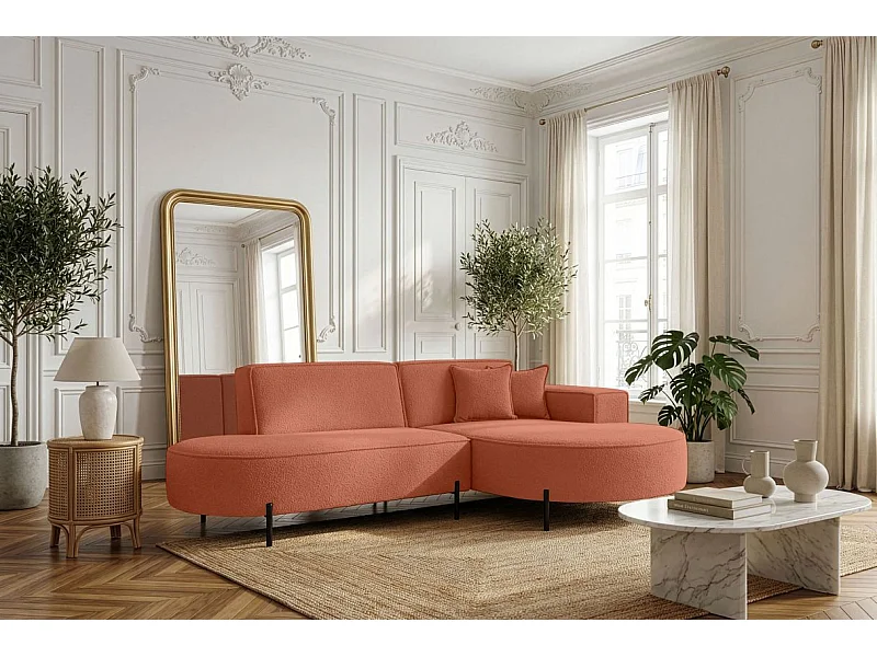 Canapé d'angle 4 places MARLON en tissu bouclette - Terracotta
