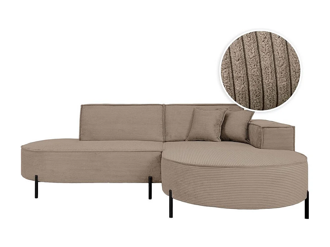 Canapé d'angle droit 4 places MARLON en velours côtelé - Taupe