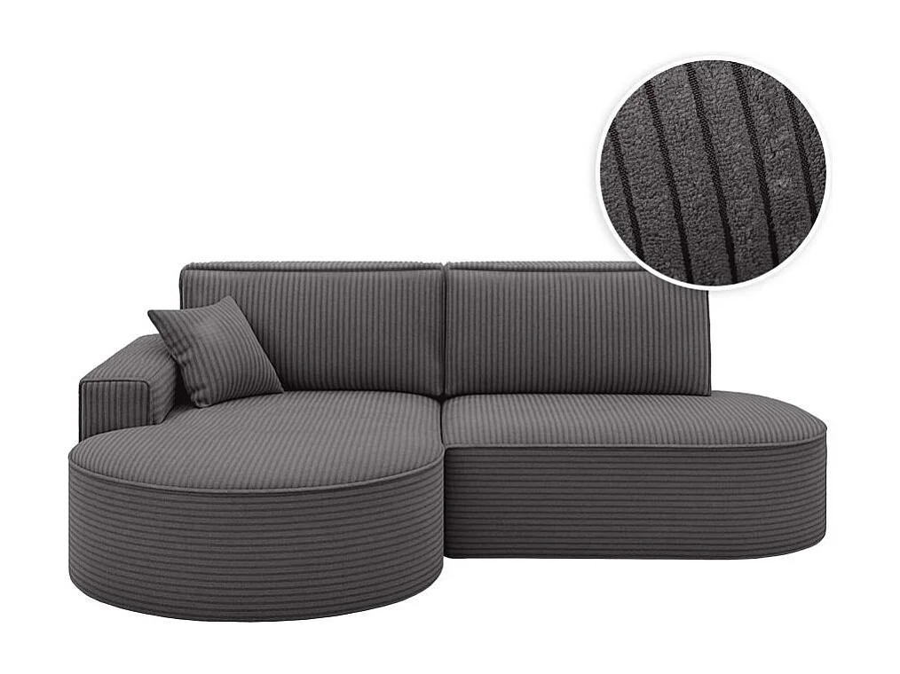 Canapé d'angle droit convertible 4 places MARLO en velours cotelé - Gris