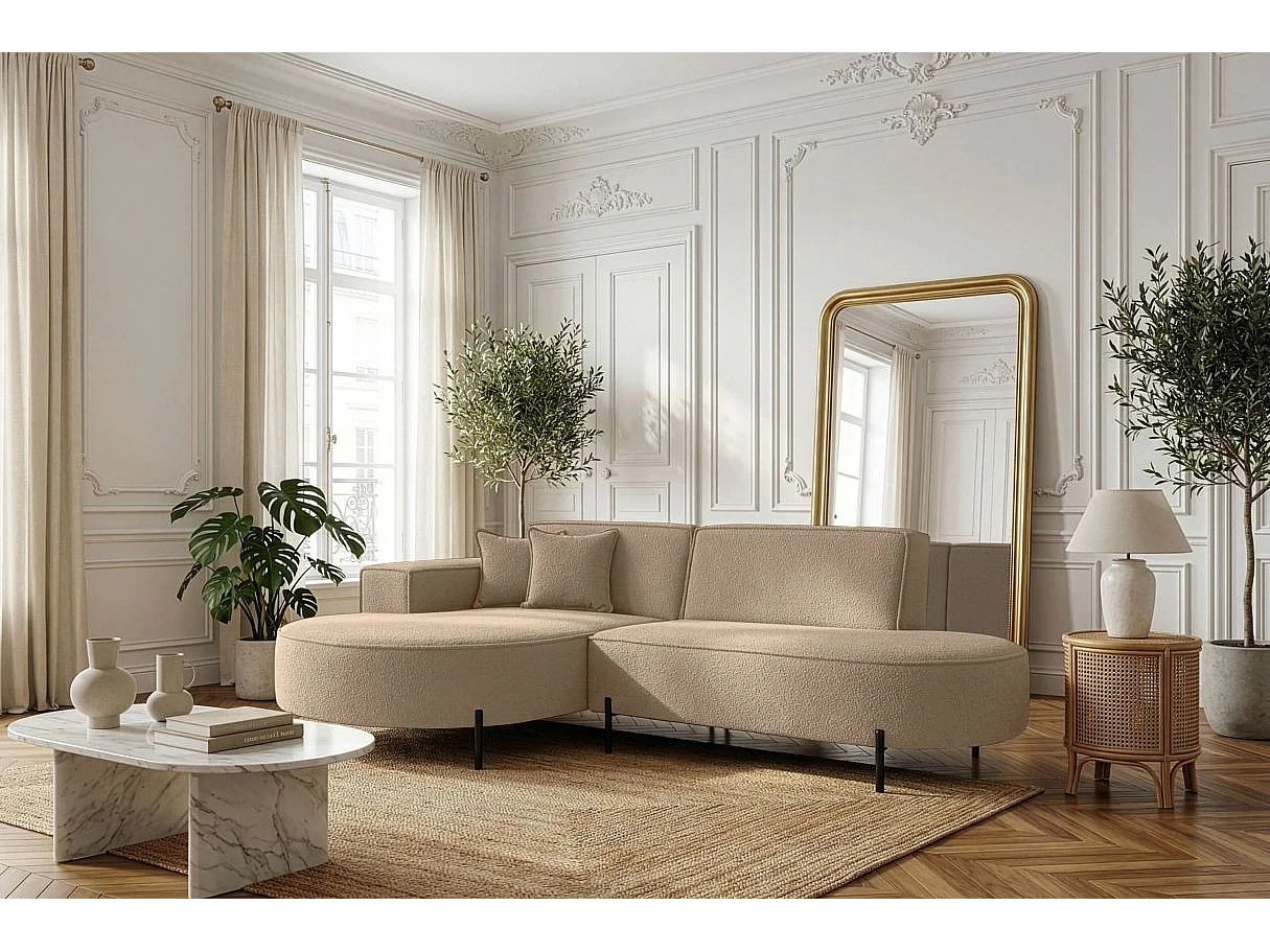 Canapé d'angle gauche 4 places MARLON en tissu bouclette - Taupe