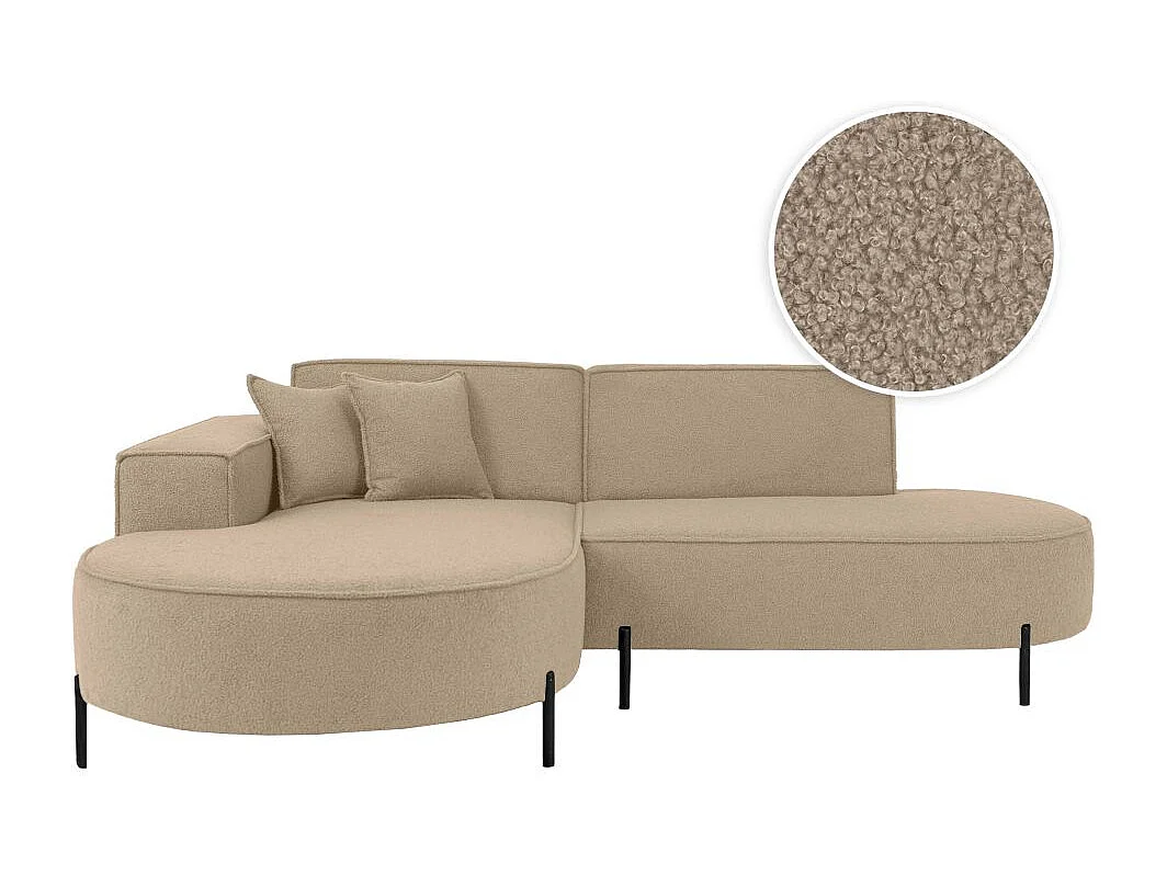 Canapé d'angle gauche 4 places MARLON en tissu bouclette - Taupe
