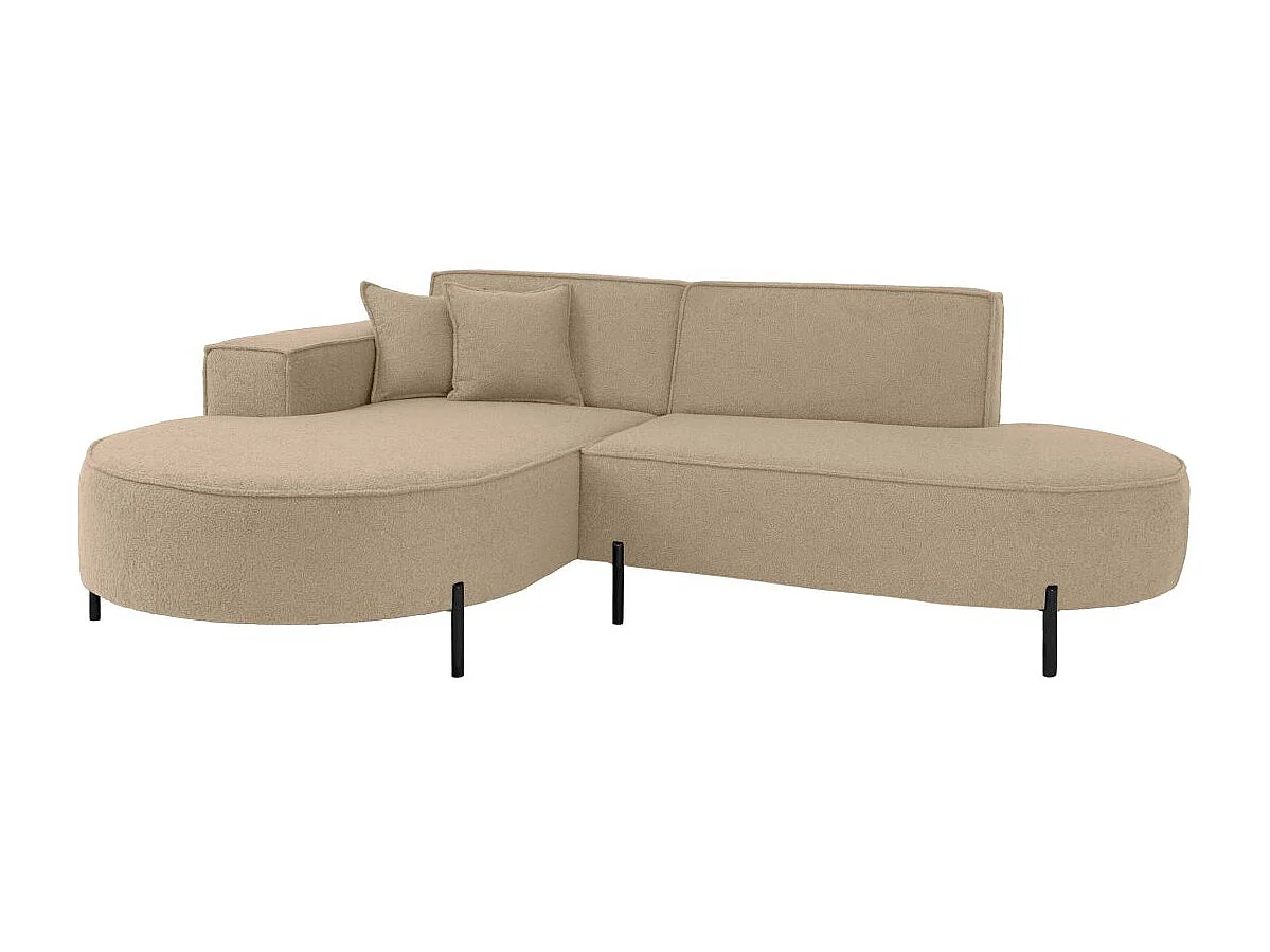Canapé d'angle gauche 4 places MARLON en tissu bouclette - Taupe