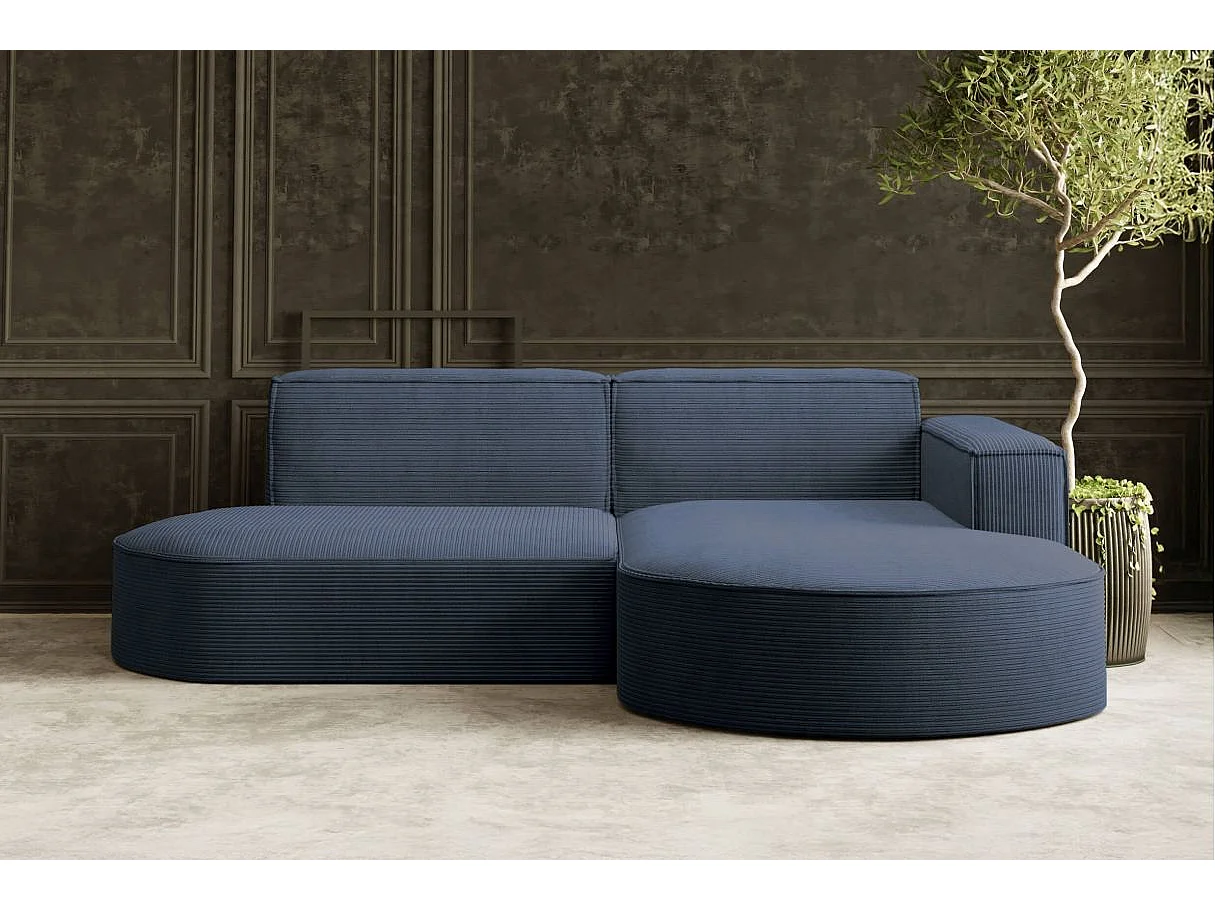 Canapé d'angle droit 4 places MARLA en velours côtelé - Bleu foncé