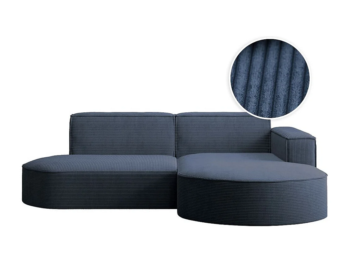 Canapé d'angle droit 4 places MARLA en velours côtelé - Bleu foncé