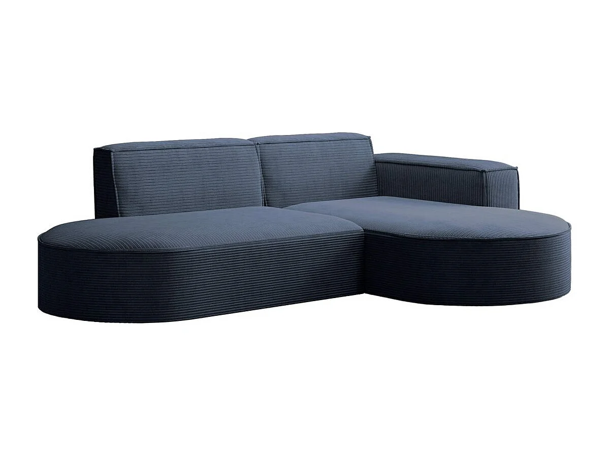 Canapé d'angle droit 4 places MARLA en velours côtelé - Bleu foncé