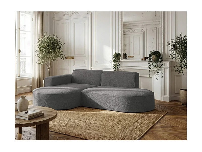Canapé d'angle gauche 4 places MARLA en tissu bouclette - Gris anthracite