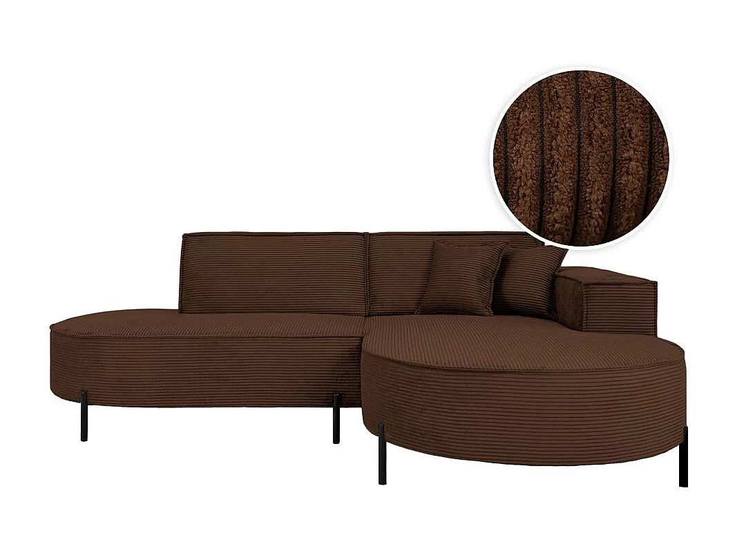 Canapé d'angle droit 4 places MARLON en velours côtelé - Marron