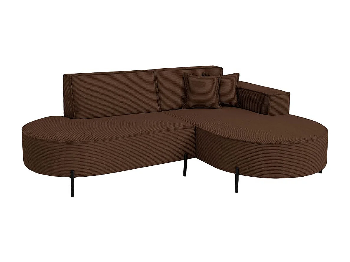 Canapé d'angle droit 4 places MARLON en velours côtelé - Marron