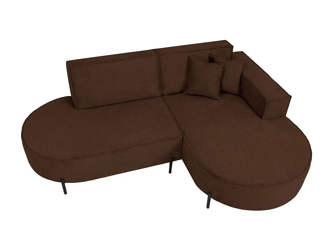 Canapé d'angle droit 4 places MARLON en velours côtelé - Marron