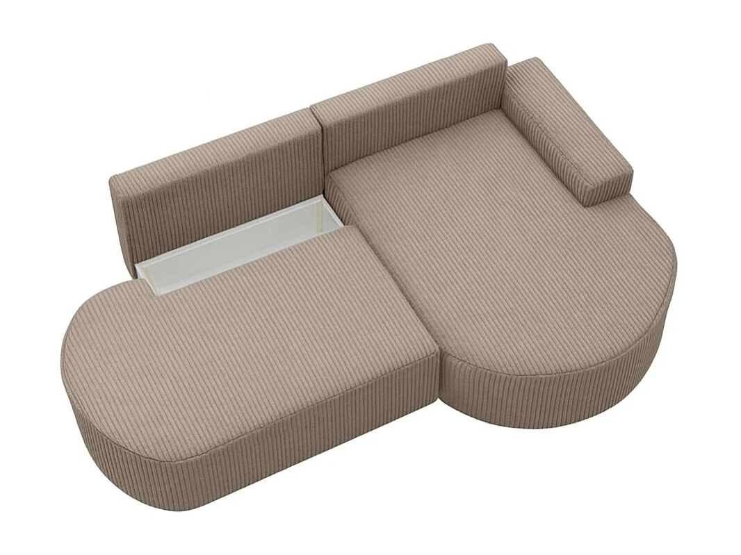 Canapé d'angle droit convertible 4 places MARLO en velours cotelé - Taupe