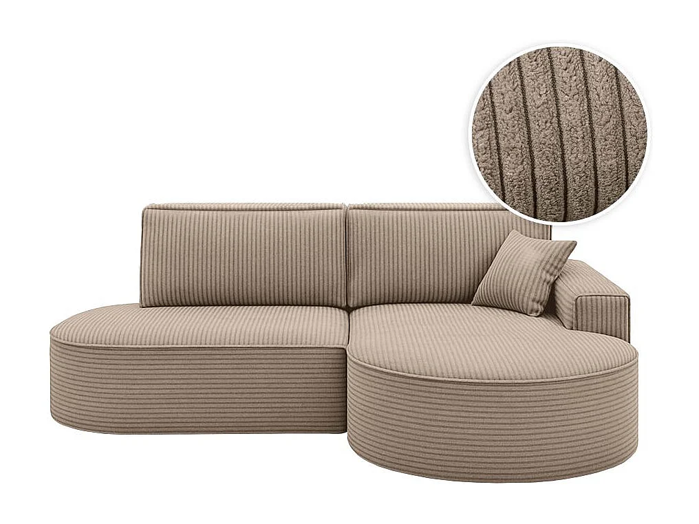 Canapé d'angle droit convertible 4 places MARLO en velours cotelé - Taupe